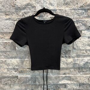 Tattoo Black Ribbed Women's Top, size small, detailing at the back